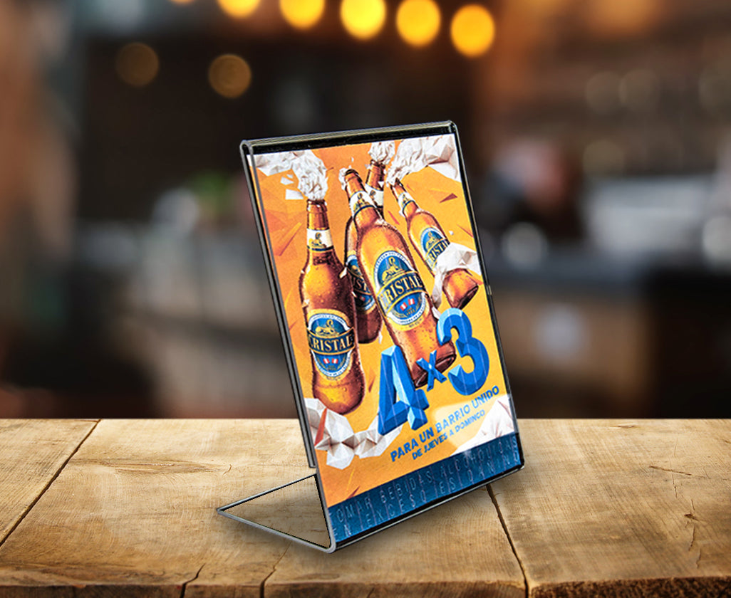 Porta menú angular de acrílico