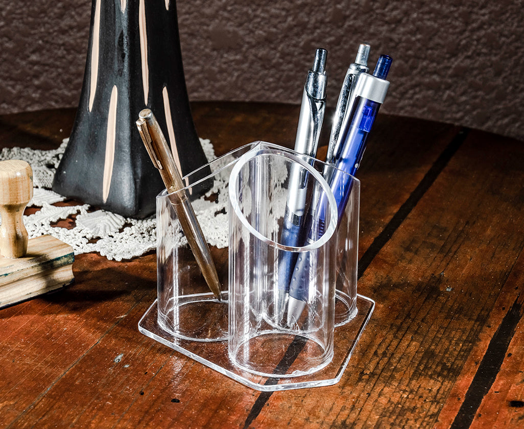 Porta pluma triple de acrílico