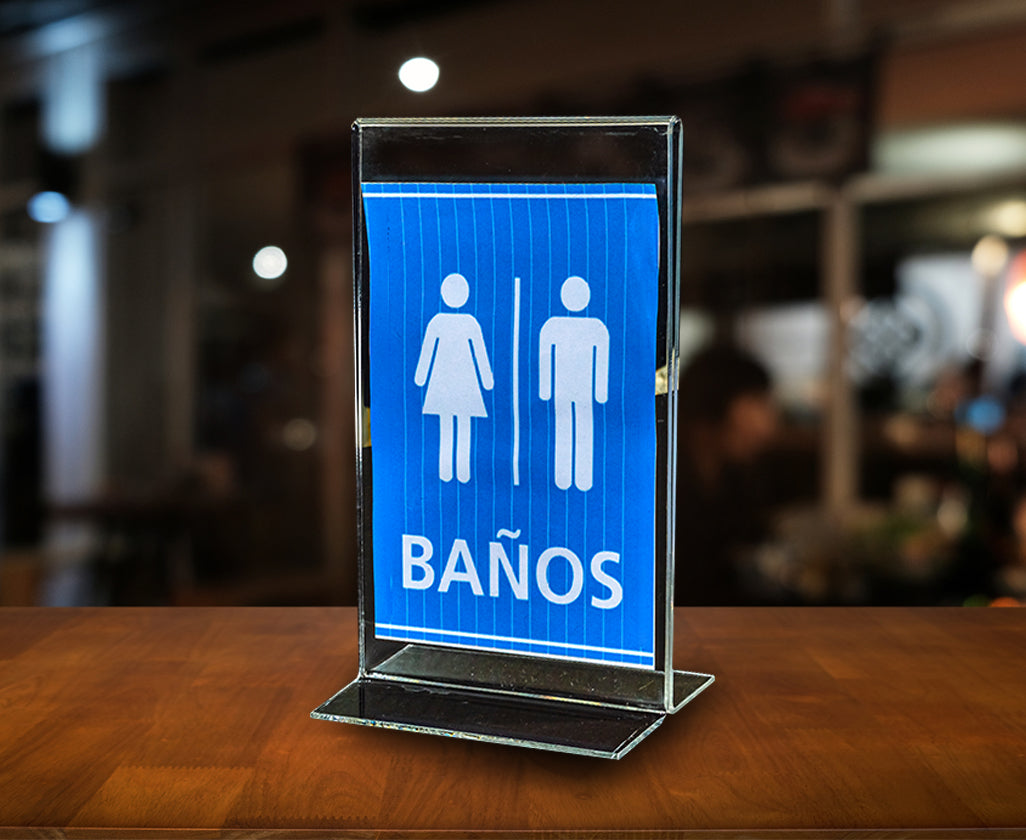 Porta menú doble vista de acrílico